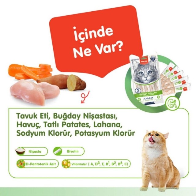 Wanpy Kidney Health Tavuklu ve Sebzeli Krema Kedi Ödülü 5x14gr