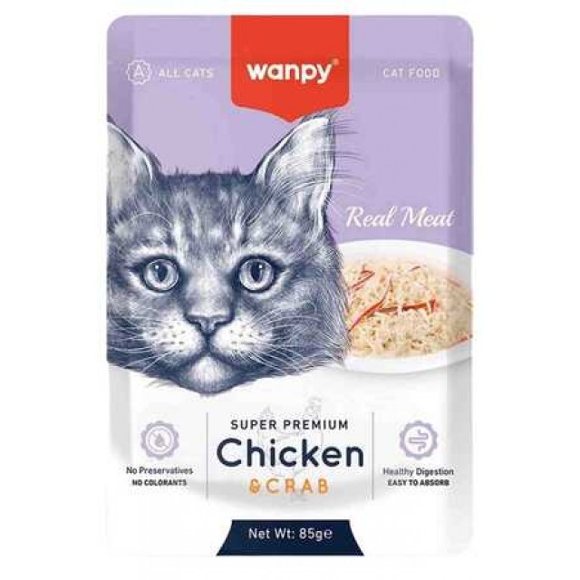 Wanpy Pouch Tavuklu ve Yengeçli Kedi Konservesi 85gr
