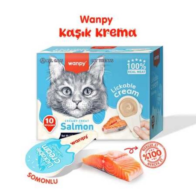 Wanpy Somonlu Kaşıklı Kedi Ödül Kreması 10x16gr