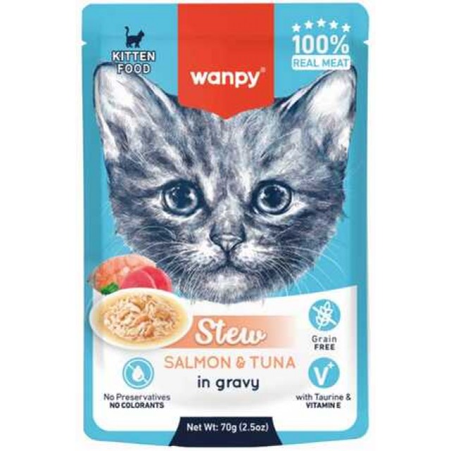 Wanpy Stew Sos İçinde Somon ve Ton Balıklı Yavru Kedi Konservesi 70 Gr