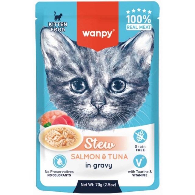 Wanpy Stew Sos İçinde Somon ve Ton Balıklı Yavru Kedi Konservesi 70 Gr