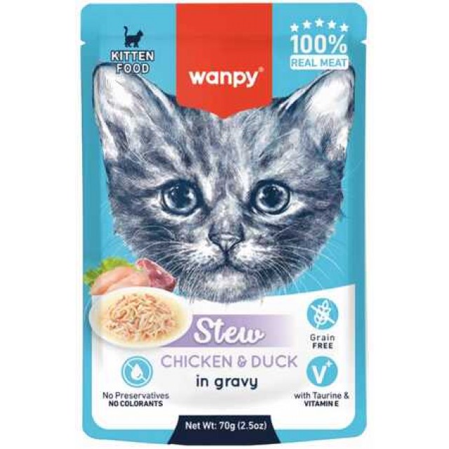Wanpy Stew Sos İçinde Tavuk ve Ördekli Yavru Kedi Konservesi 70gr