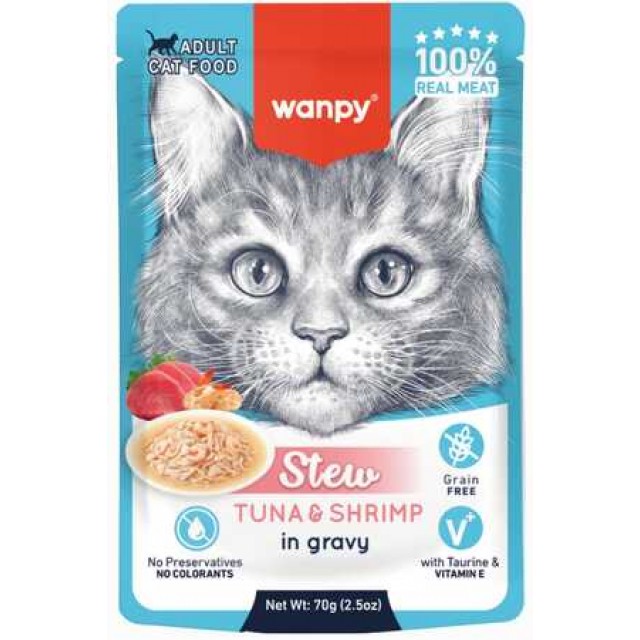 Wanpy Stew Sos İçinde Ton Balıklı ve Karidesli Yetişkin Kedi Konservesi 70gr