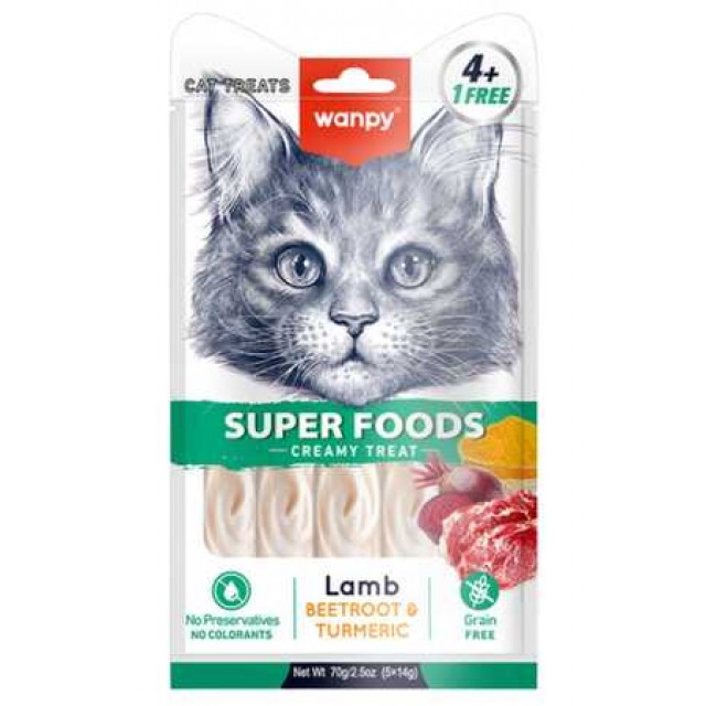 Wanpy Superfood Kuzulu Pancar ve Zerdeçallı Krema Kedi Ödülü 5×14gr