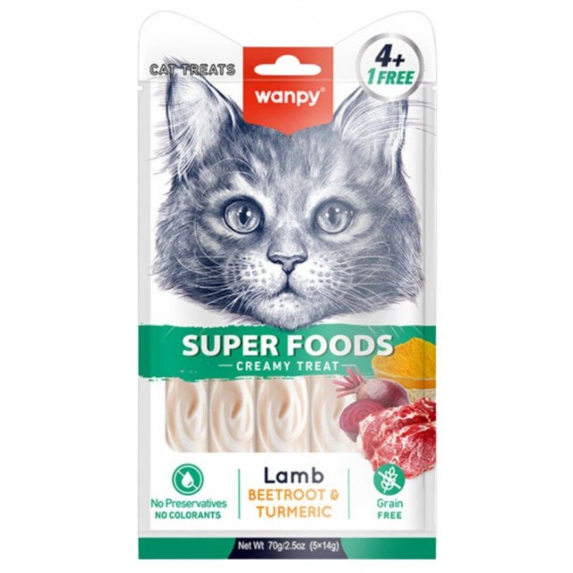 Wanpy Superfood Kuzulu Pancar ve Zerdeçallı Krema Kedi Ödülü 5×14gr