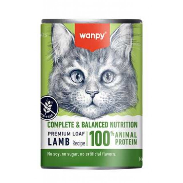 Wanpy Tahılsız %100 Gerçek Et Kuzulu Yetişkin Kedi Konservesi 375gr