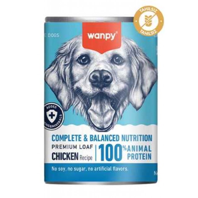 Wanpy Tahılsız Gerçek Etli Tavuklu Yetişkin Köpek Konservesi 375gr