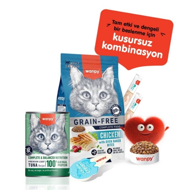 Wanpy Tahılsız %100 Gerçek Et Ton Balıklı Yetişkin Kedi Konserve 375gr