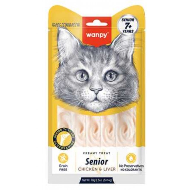 Wanpy Tavuklu ve Ciğerli 7+ Yaş Kedi Krema Ödülü 5×14gr