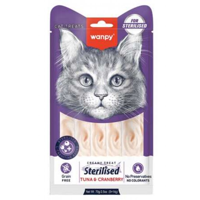 Wanpy Ton Balıklı ve Kızılcıklı Kısırlaştırılmış Kedi Krema Ödülü 5×14gr
