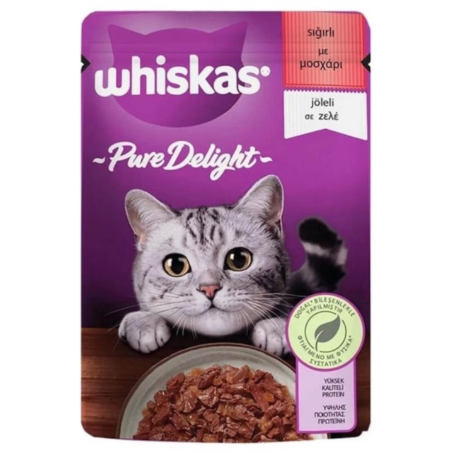 Whiskas Pouch Pure Delight Jöle İçinde Sığır Etli Yetişkin Yaş Kedi Maması 85 gr
