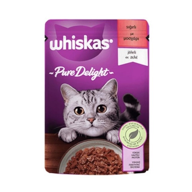 Whiskas Pouch Pure Delight Jöle İçinde Sığır Etli Yetişkin Kedi Konservesi 85 gr