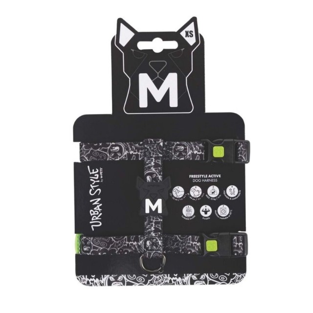 M-Pets Urbanstyle Siyah Beyaz Active Köpek Göğüs Tasması (XS)