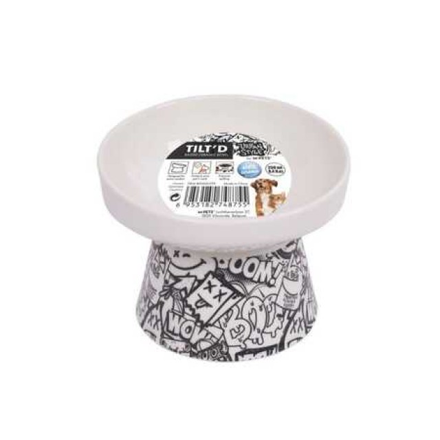 M-Pets Urbanstyle Tiltd Siyah Beyaz Seramik Mama Kabı 250ml