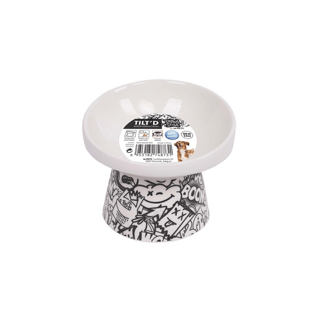 M-Pets Urbanstyle Tiltd Siyah Beyaz Seramik Mama Kabı 150ml