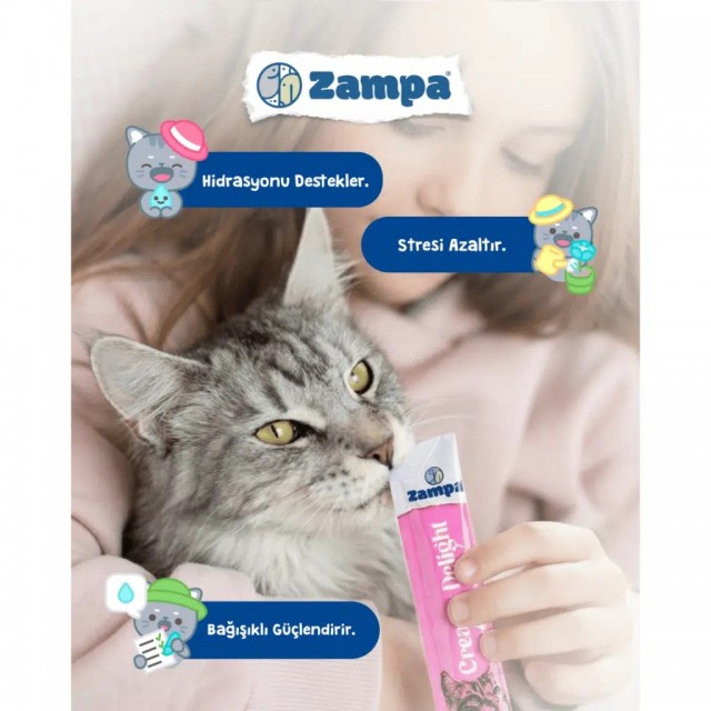 Zampa Creamy Delight Ton Balıklı ve Somonlu Krema Kedi Ödülü 5x16 Gr