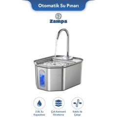 Zampa Kedi ve Köpekler İçin Altıgen Paslanmaz Çelik Otomatik Su Pınarı 2.8 Litre