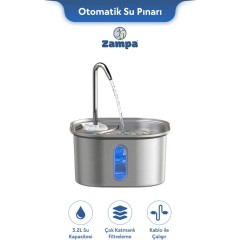 Zampa Kedi ve Köpekler İçin Kare Paslanmaz Çelik Otomatik Su Pınarı 3.2 Litre