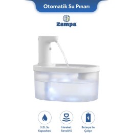 Zampa Kedi ve Köpekler İçin Oval Sensörlü Bataryalı Otomatik Su Pınarı 3.2 Litre